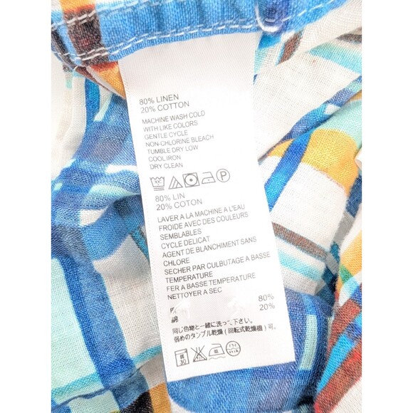 Tommy Bahama Linen Yellow Blue Gingham Plaid Button Down Shirt Size Large - Picture 5 of 9